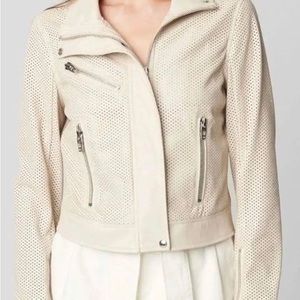 BLANKNYC Vegan Faux Leather Perforated Moto Biker Jacket, Beige, Size 1X